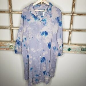 Kyla Seo Blue Tie-Dye Button Down Shirt long Gauze beach Cover Up Purple